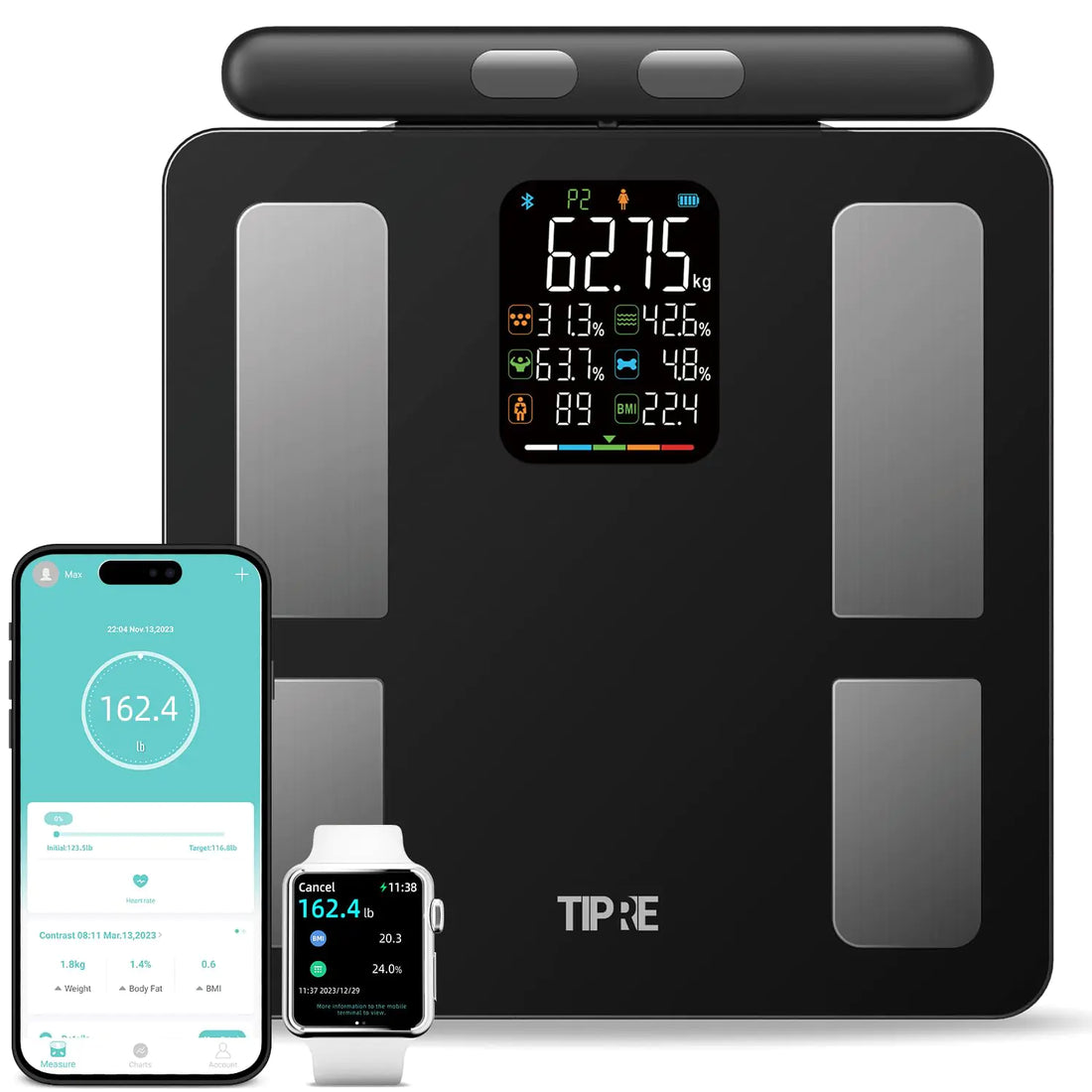TIPRE Smart Body Scale with Bluetooth – 400 lb Capacity